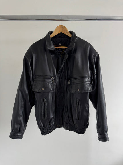 Black Leather Bomber Jacket