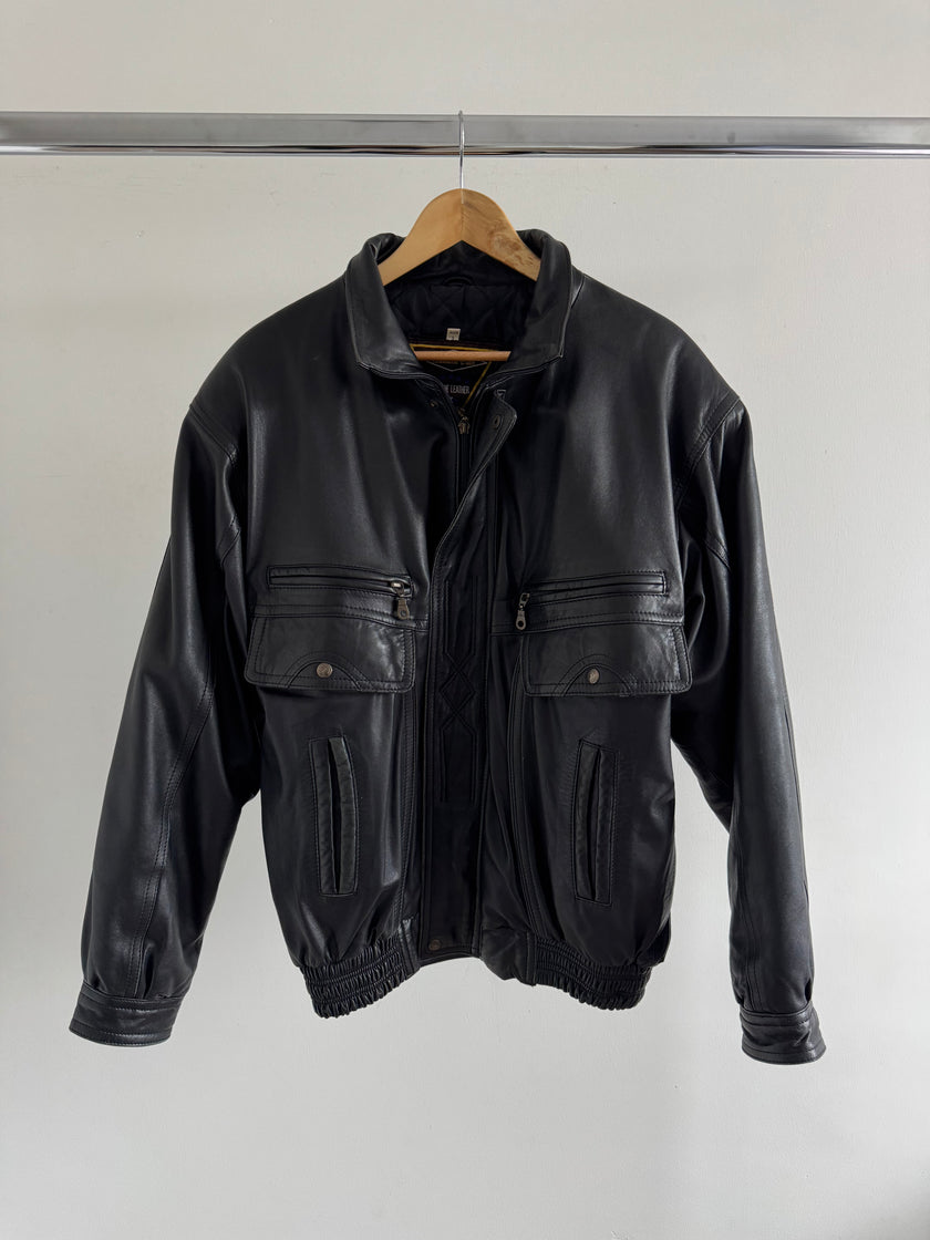 Black Leather Bomber Jacket