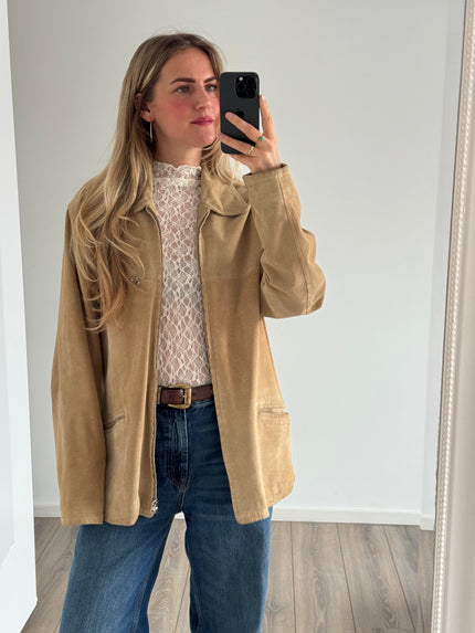Light Beige Vintage Oversized Suede Jacket