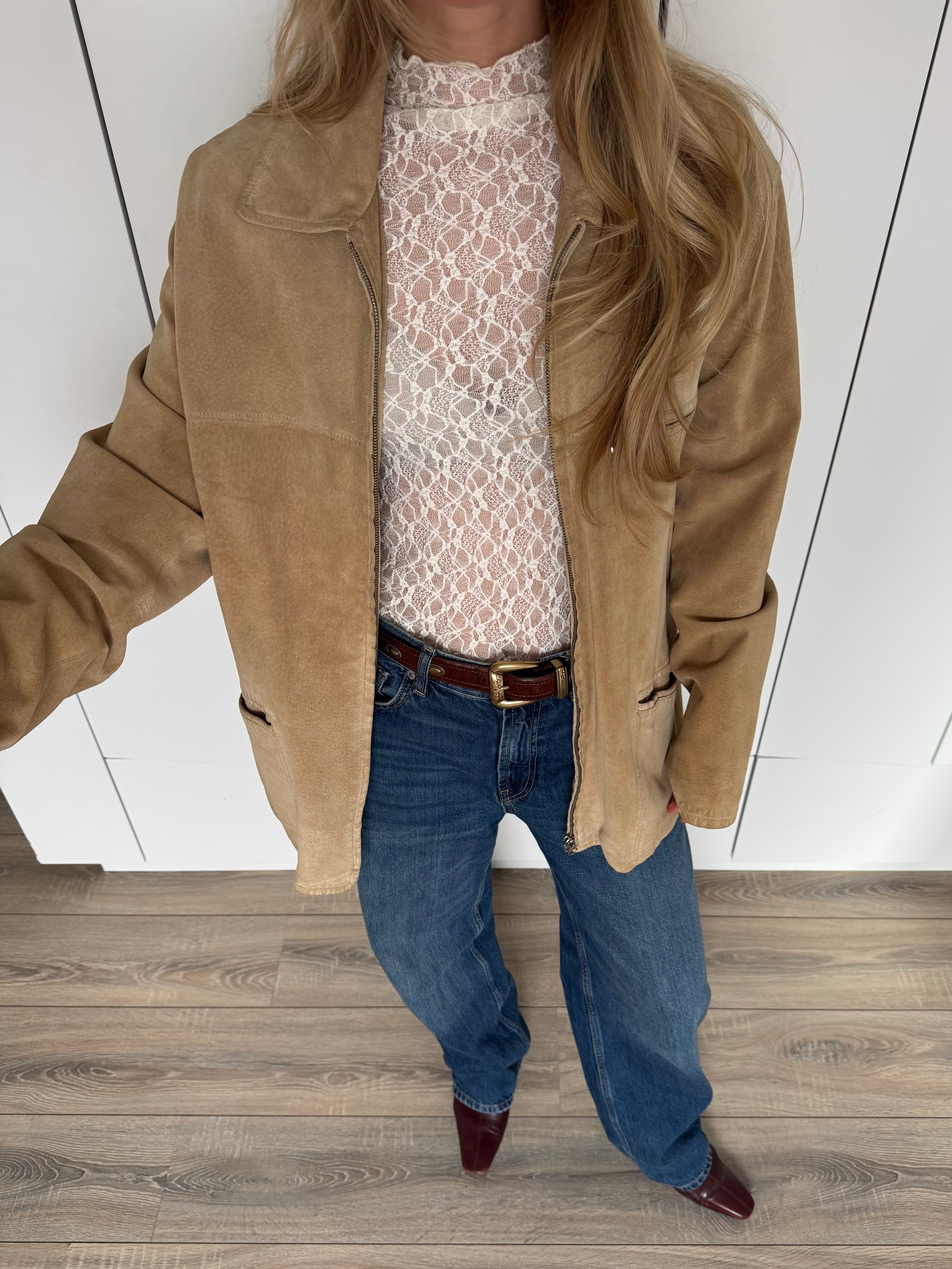 Light Beige Vintage Oversized Suede Jacket