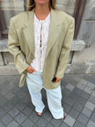 Light Grey Beige Checked Blazer