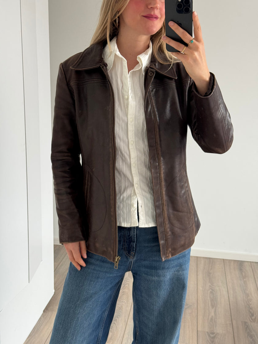 Fitted Brown Leather Redskins Vintage Jacket