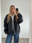 Oversized Black Leather Bomberjacket