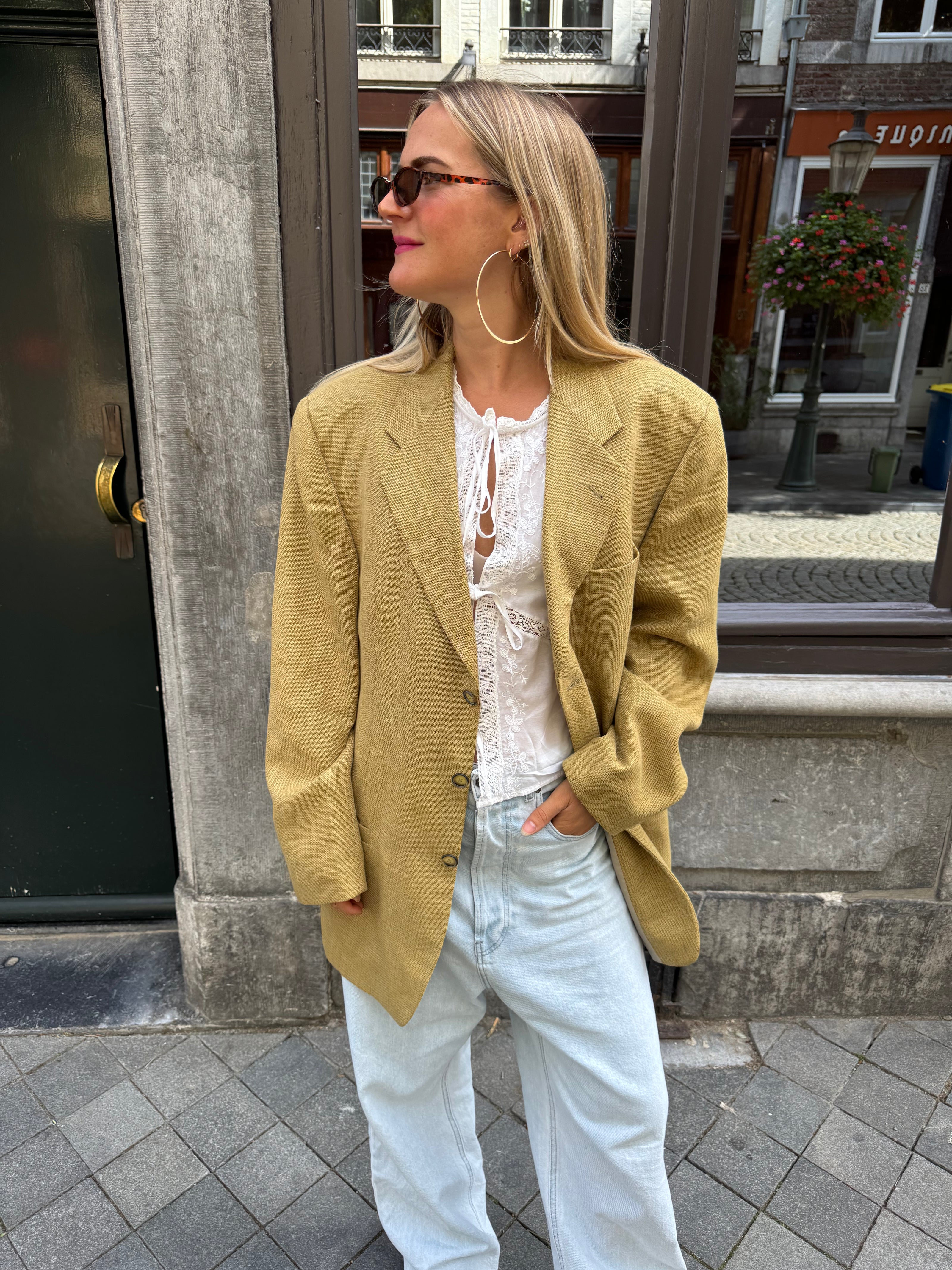Yellow Beige Oversized Blazer