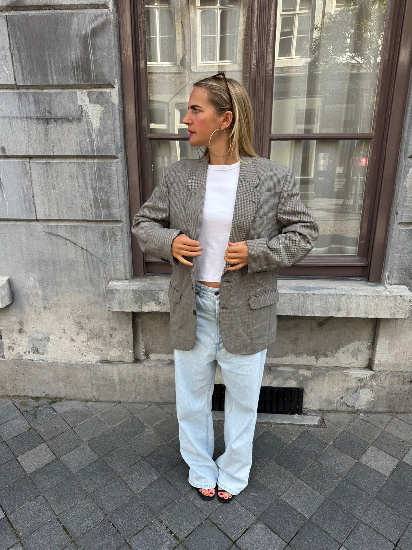 Grey Checked Oversized Blazer