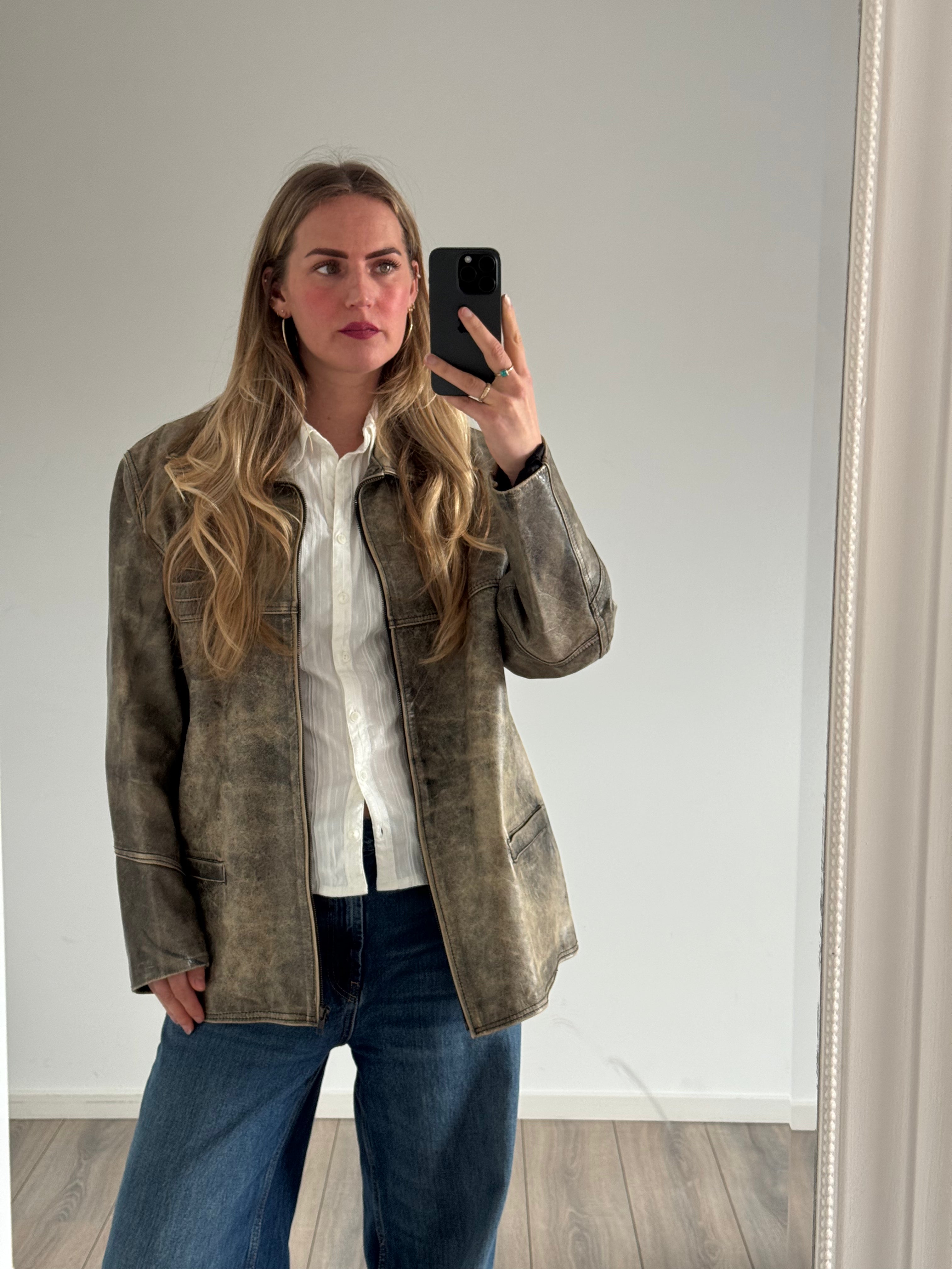 Vintage Distressed Brown/Beige Leather Jacket