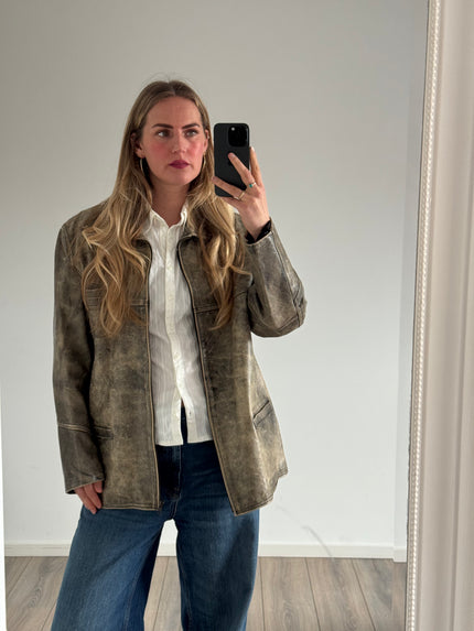 Vintage Distressed Brown/Beige Leather Jacket