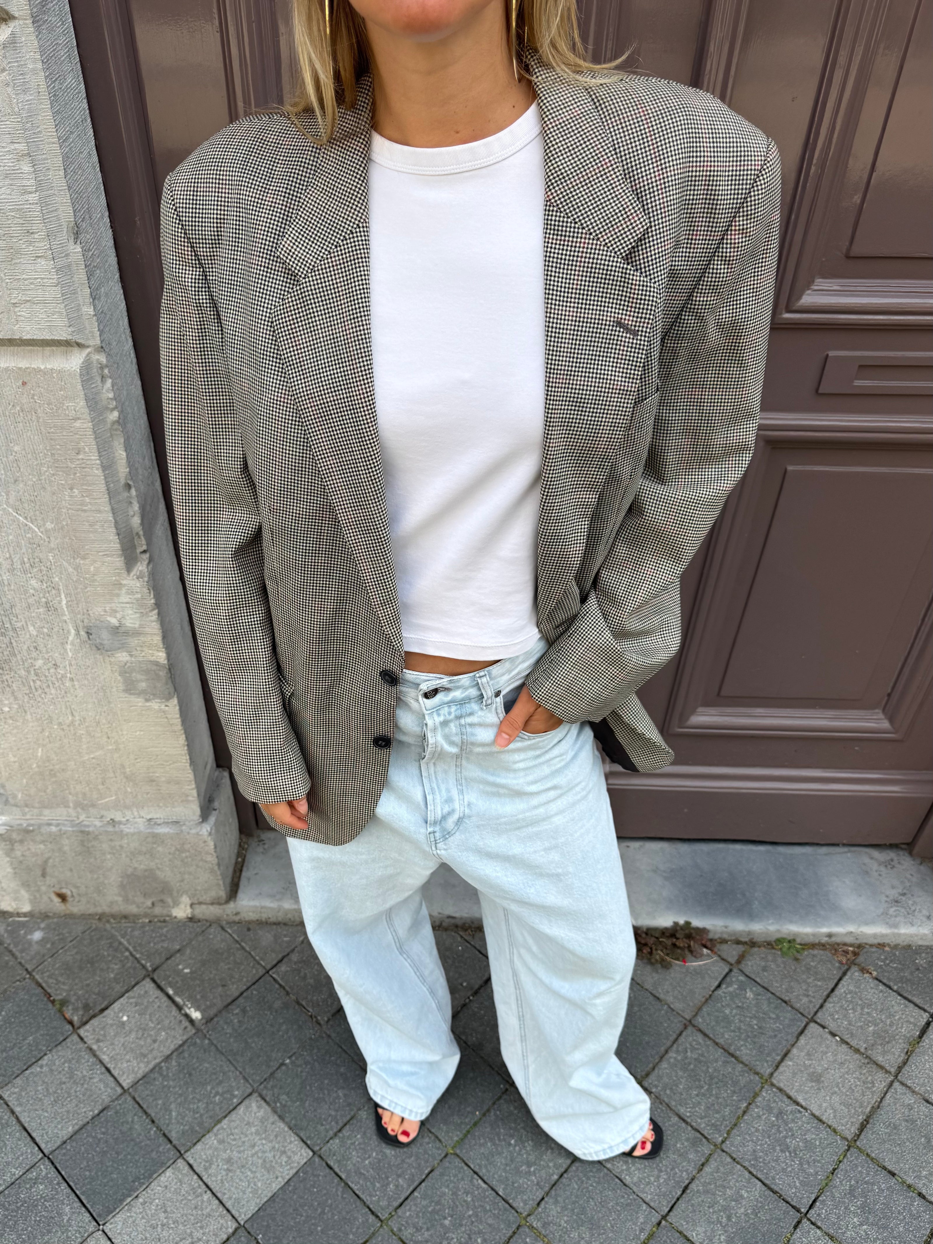 Grey Checked Oversized Blazer
