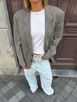 Grey Checked Oversized Blazer