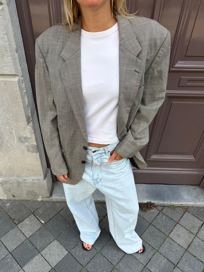 Grey Checked Oversized Blazer