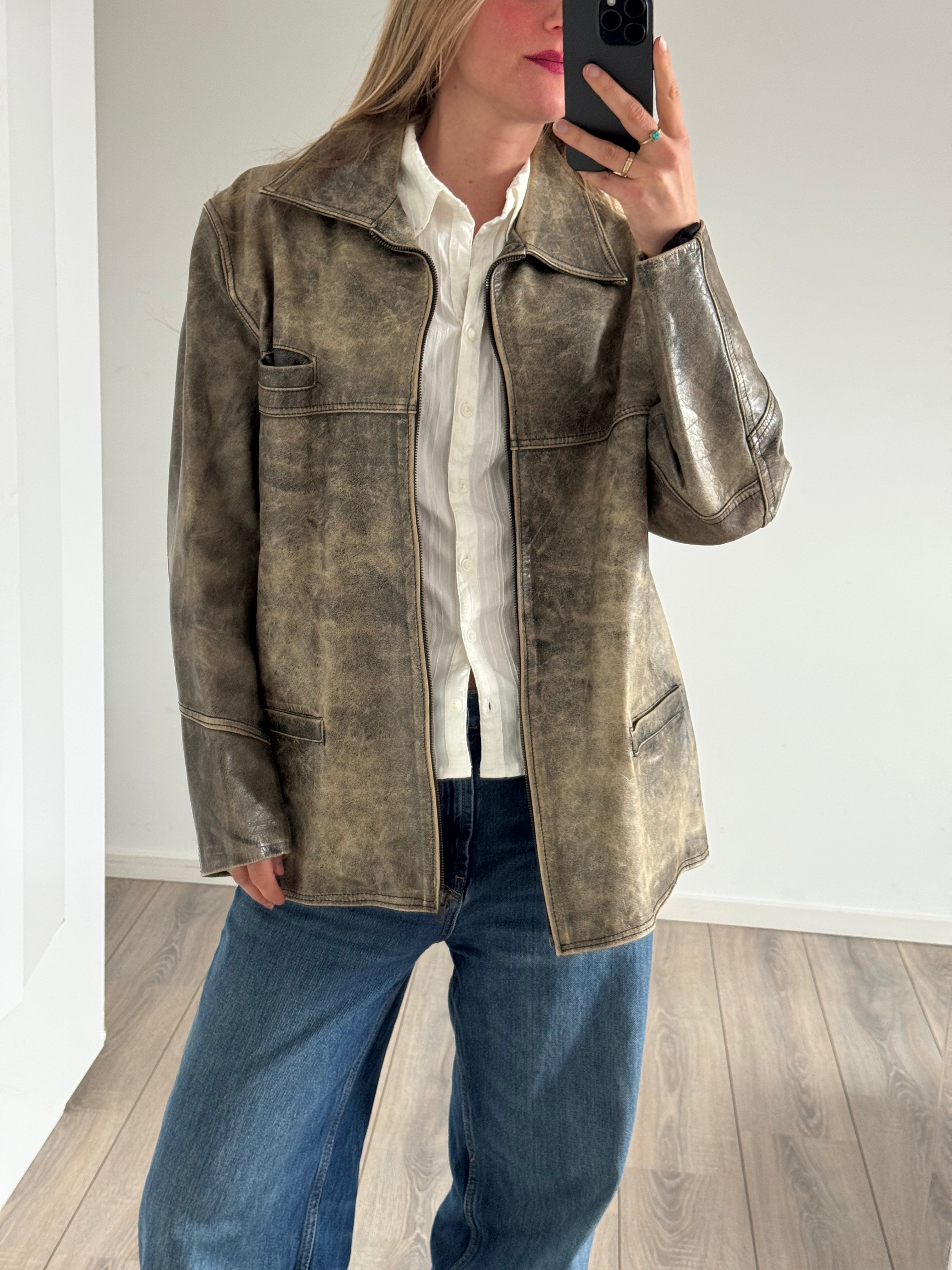 Vintage Distressed Brown/Beige Leather Jacket