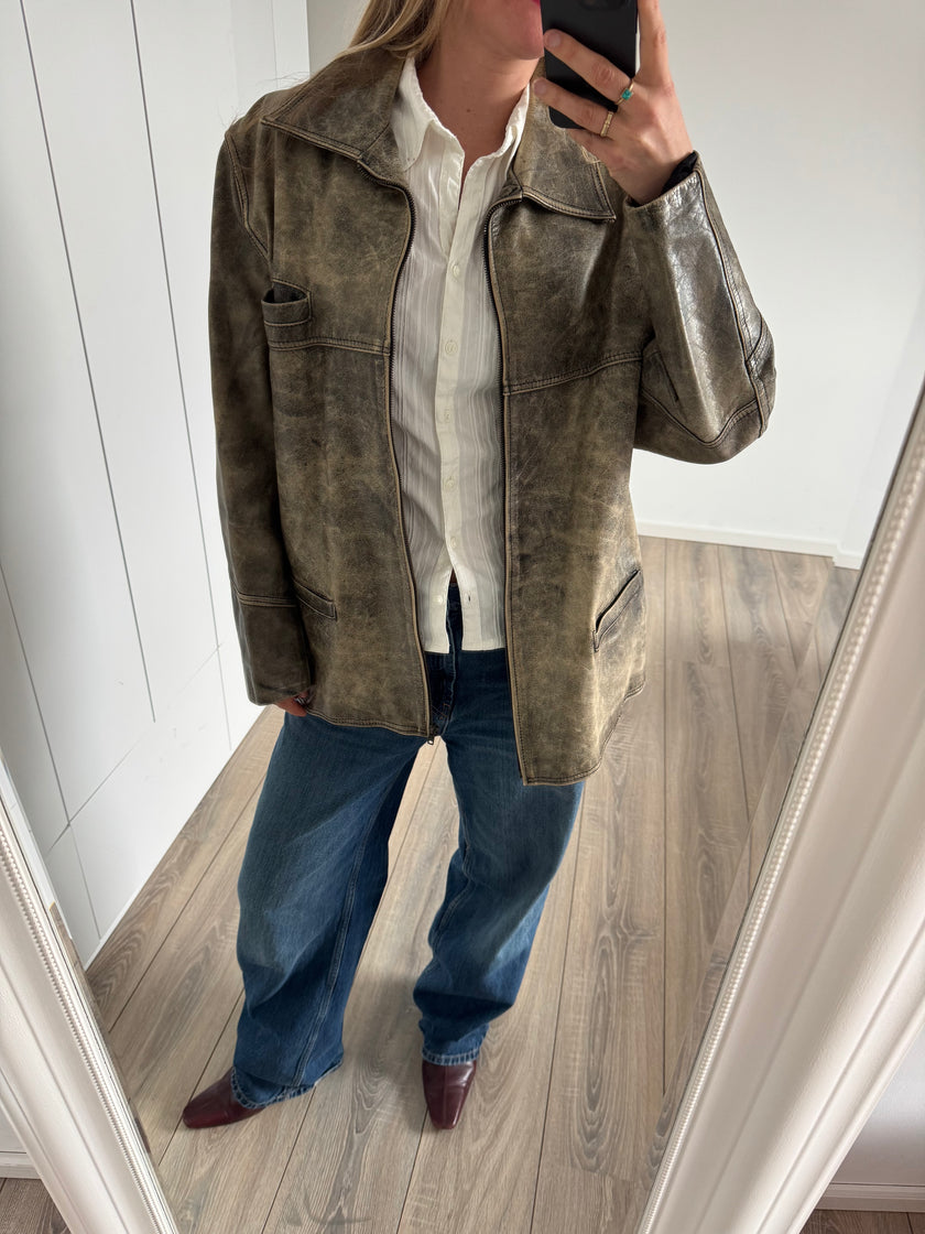 Vintage Distressed Brown/Beige Leather Jacket