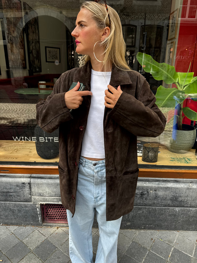 Trending Oversized Brown Suede Vintage Coat