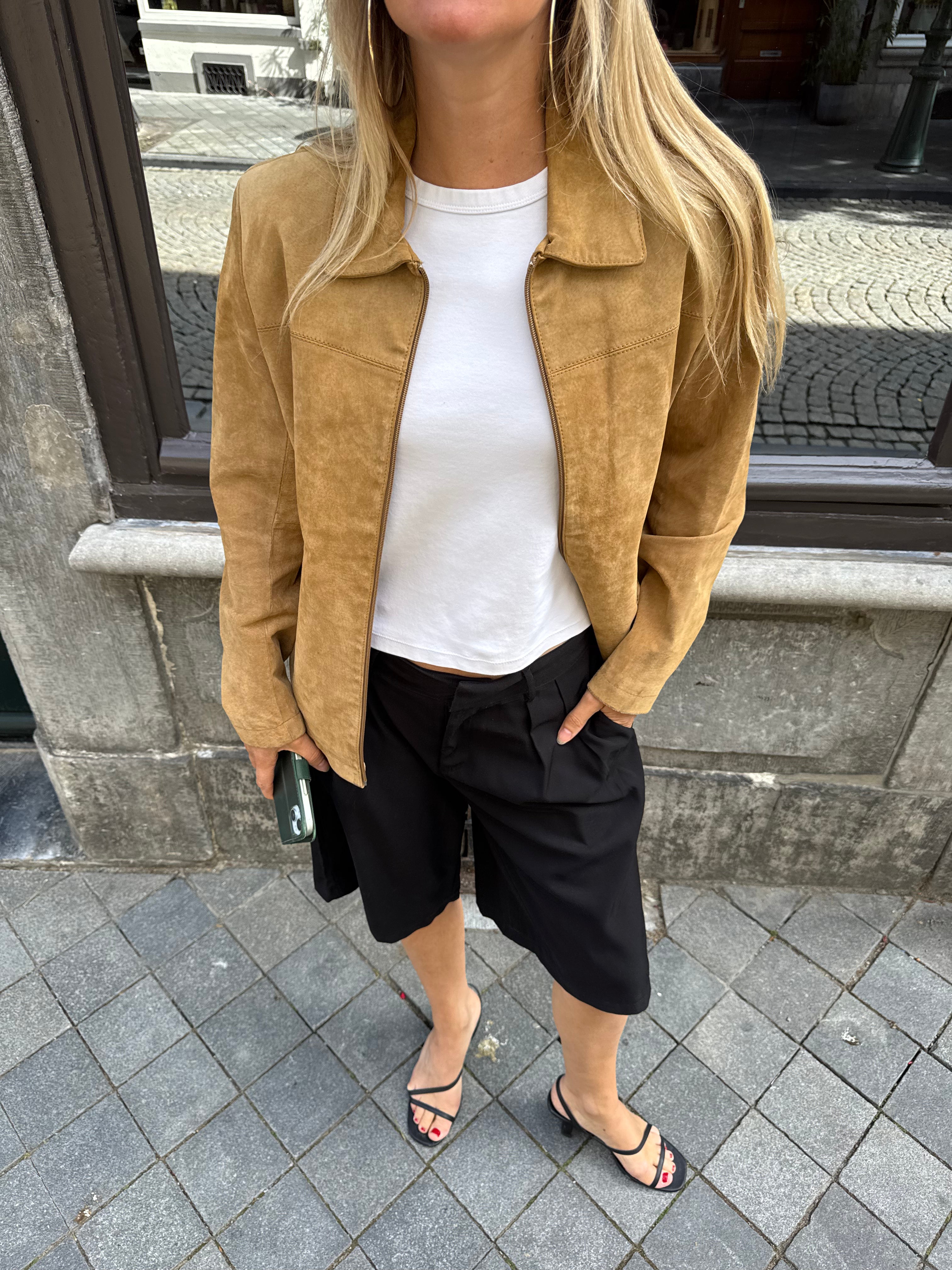 Beige Suede Oversized Jacket