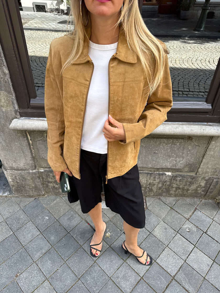 Beige Suede Oversized Jacket