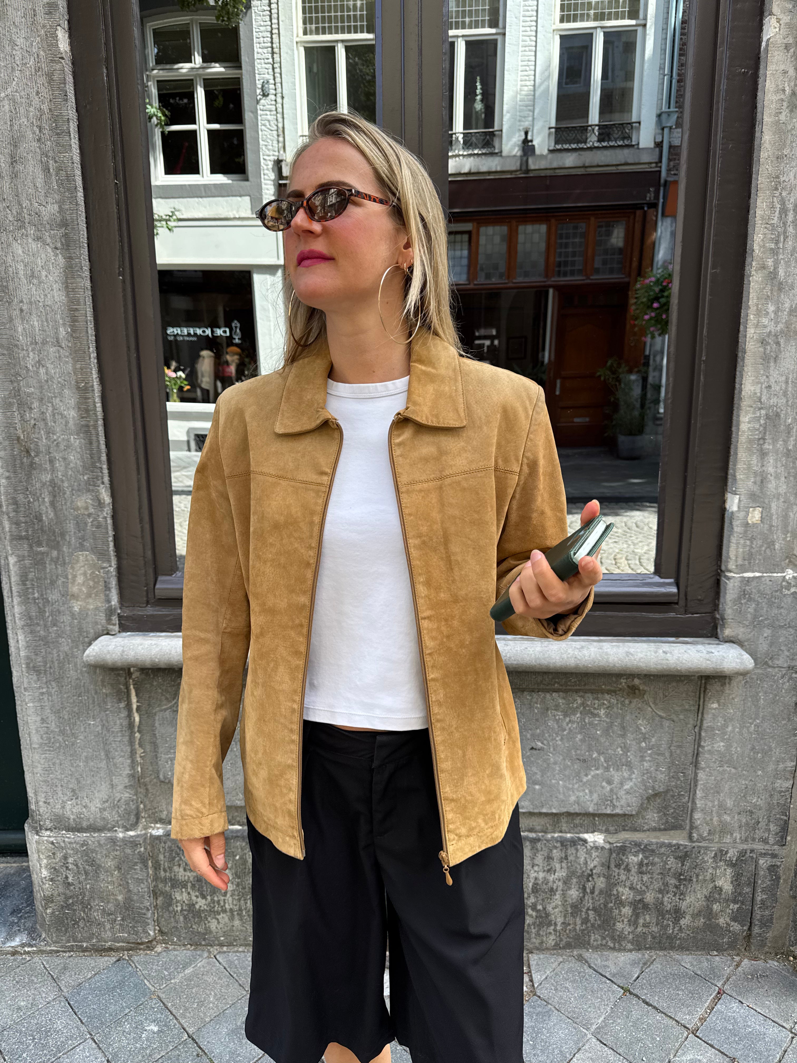 Beige Suede Oversized Jacket
