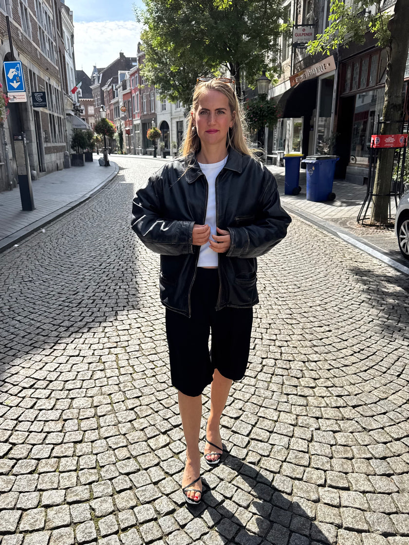 Black Leather Oversized Vintage Jacket