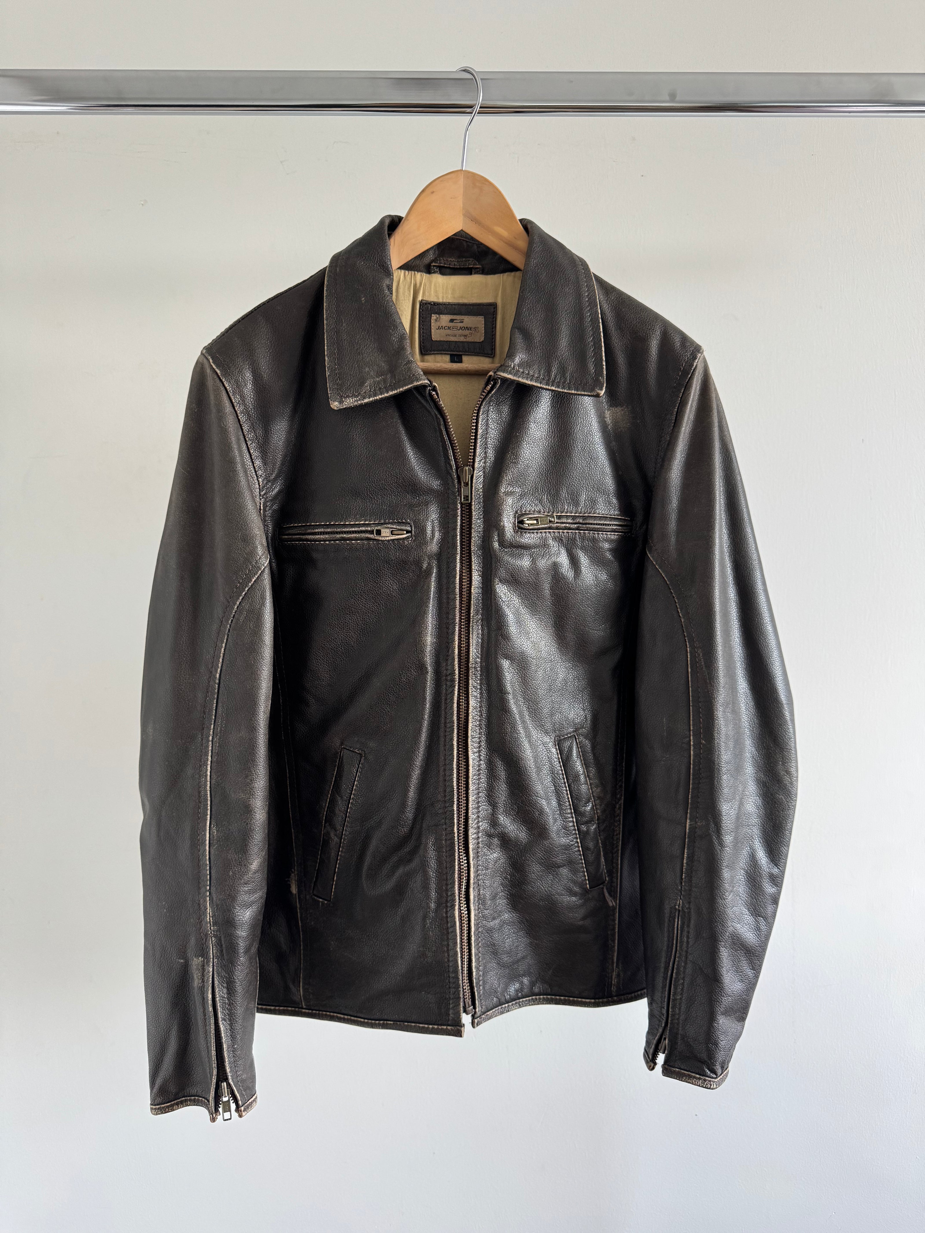 Brown Oversized Distressed Leather Jacket