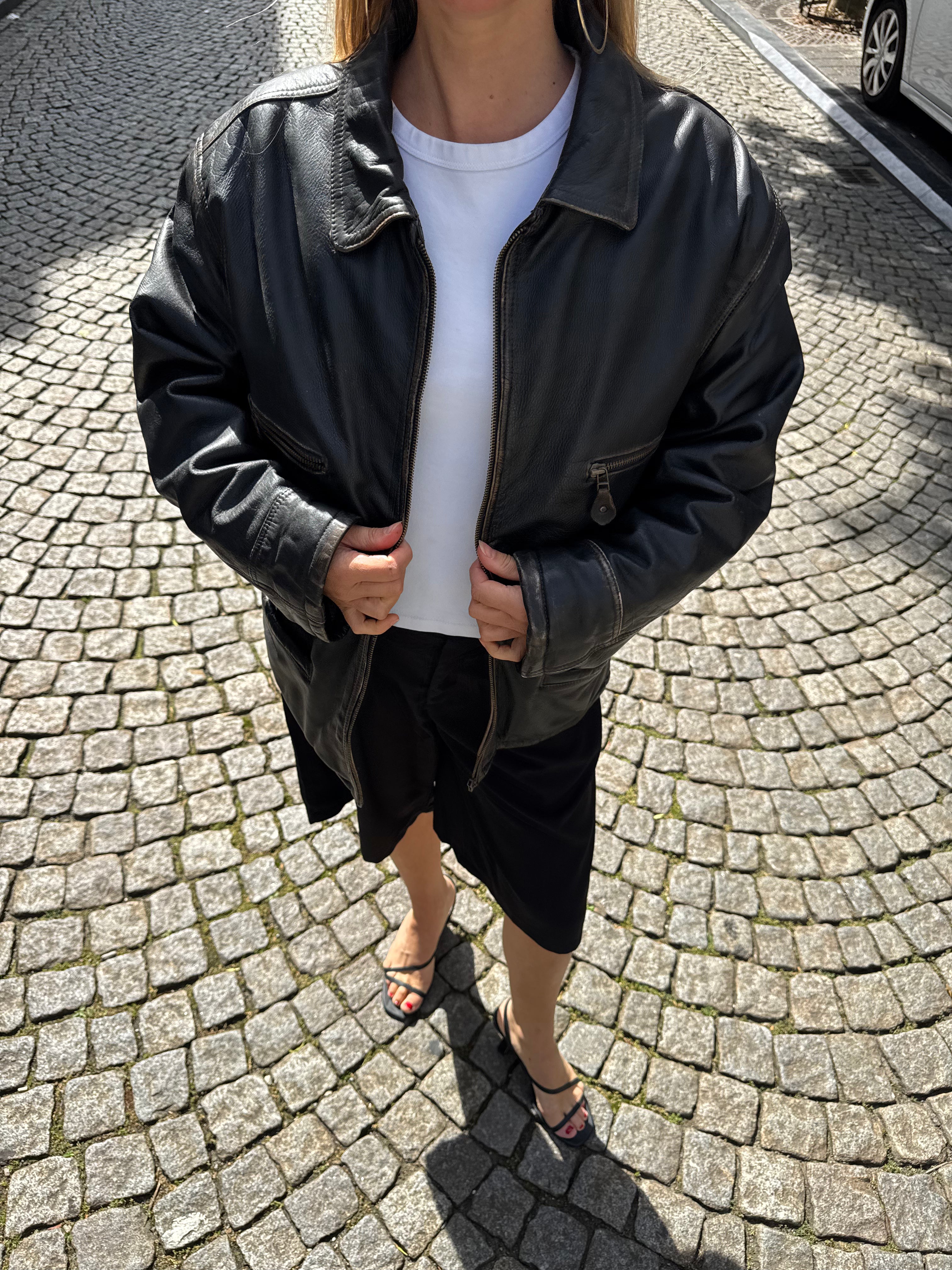 Black Leather Oversized Vintage Jacket
