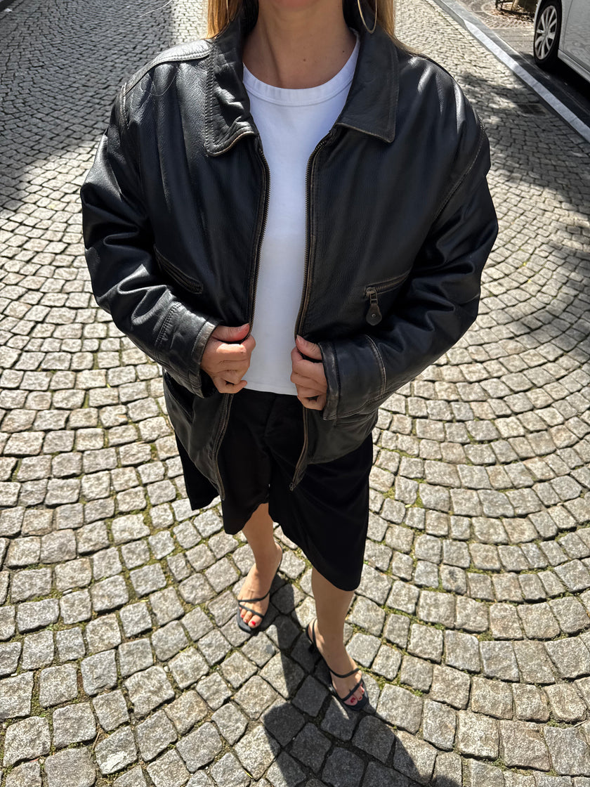 Black Leather Oversized Vintage Jacket