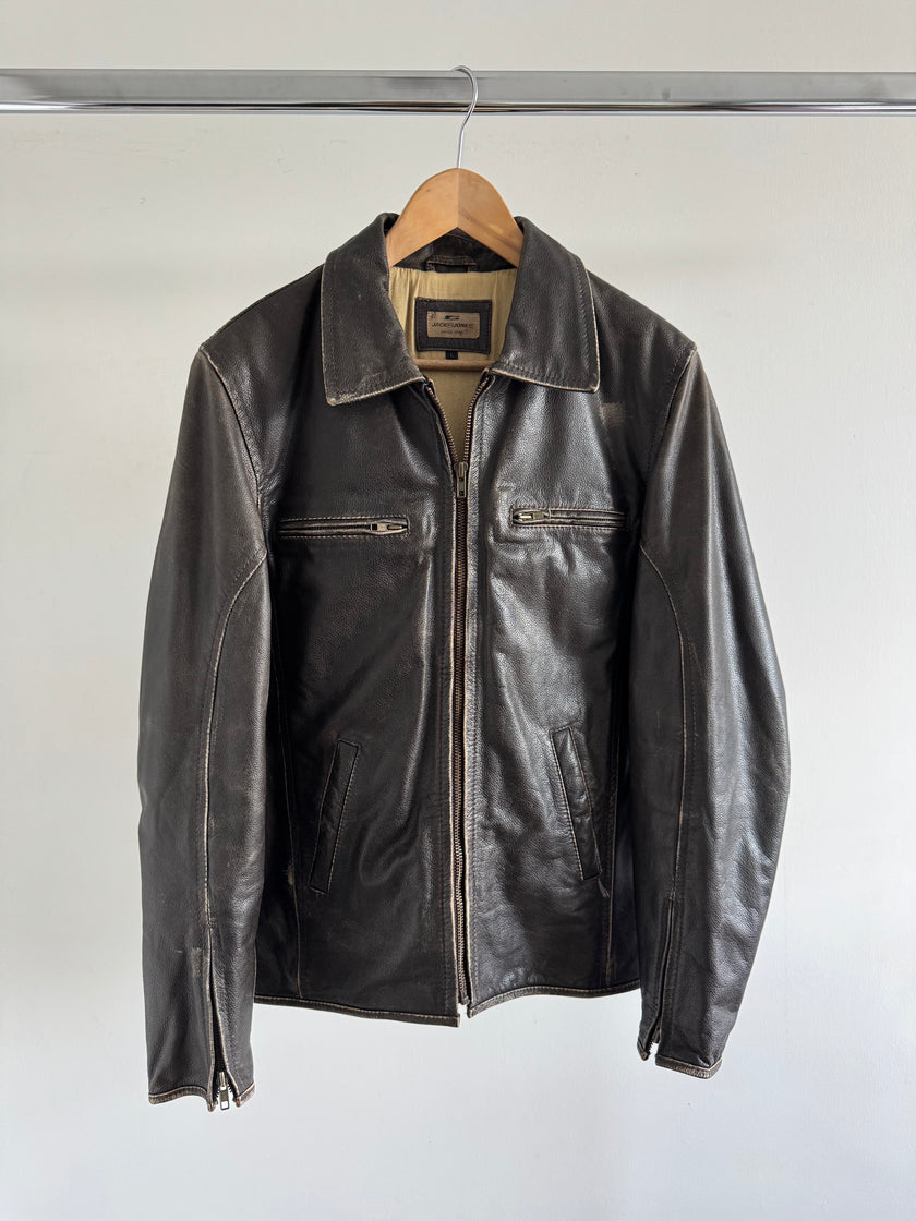 Brown Oversized Distressed Leather Jacket