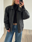 Black Leather Vintage Bomberjacket - Hailey Bieber Style