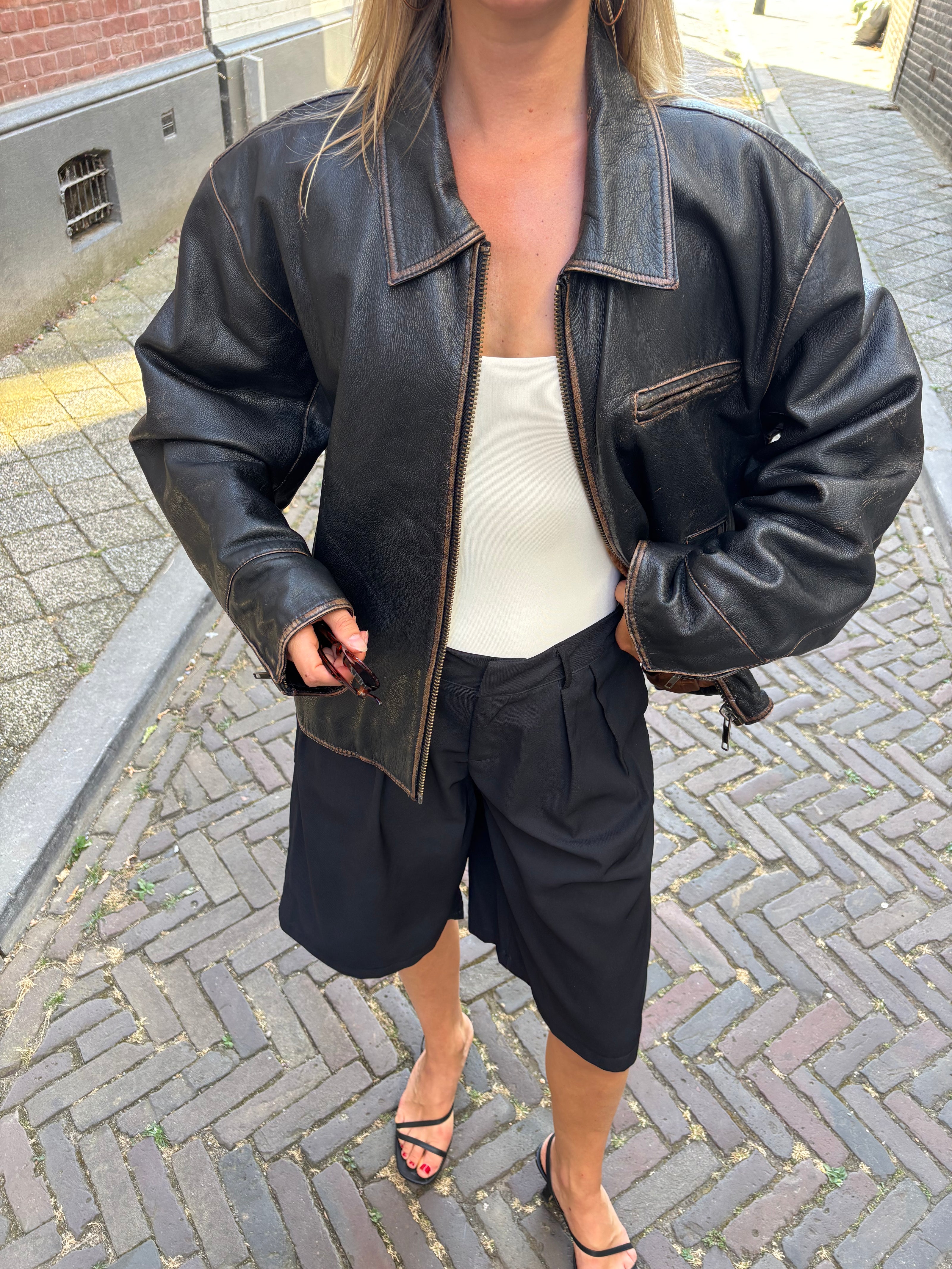 Bomboogie Worn Leather Moto Jacket