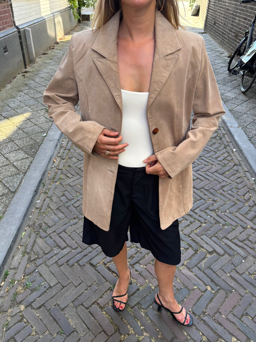 Oversized Light Beige Suede Vintage Blazer