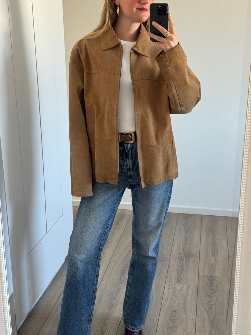 Oversized Gold Beige Suede Vintage Jacket