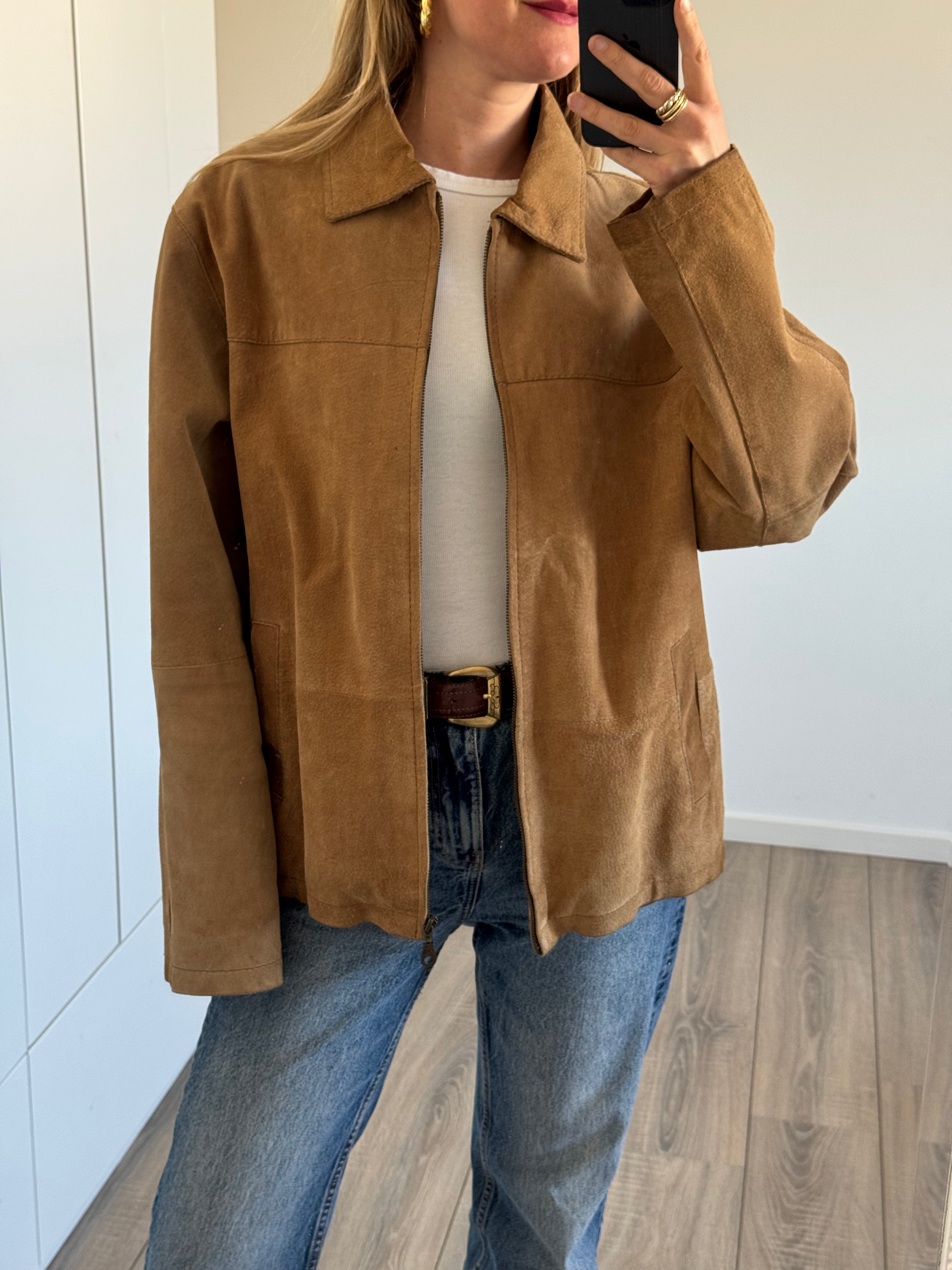 Oversized Gold Beige Suede Vintage Jacket