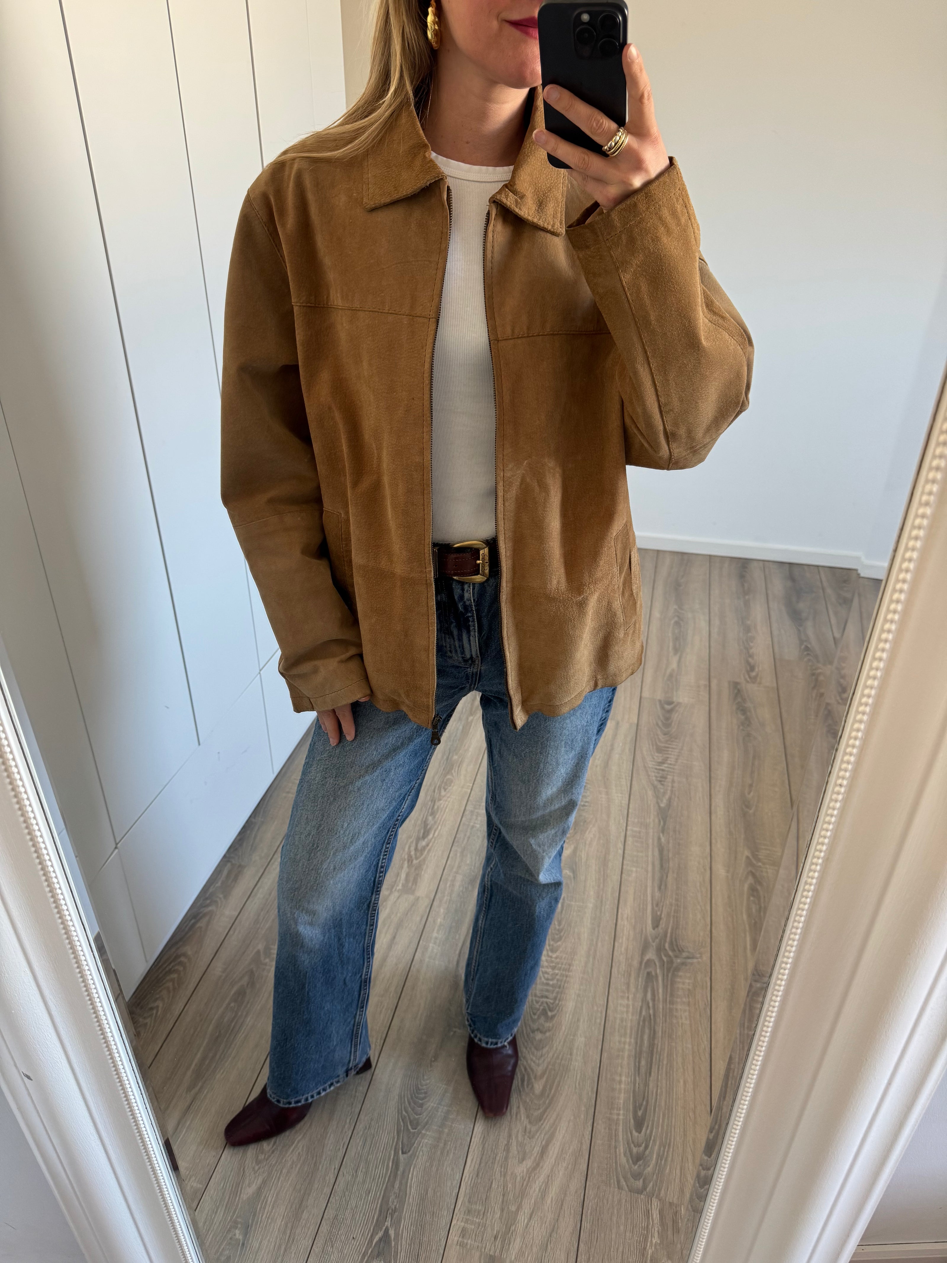 Oversized Gold Beige Suede Vintage Jacket