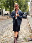 90s Dark Navy Leather Bomber Jacket