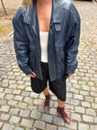 90s Dark Navy Leather Bomber Jacket
