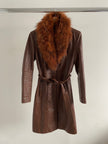 Red/Brown Leather Trench Coat with Fur - Penny Lane Vibes