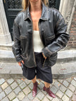 Dark Brown / Black Distressed Worn Oversized Leather Jacket