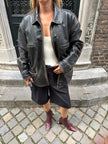 Dark Brown / Black Distressed Worn Oversized Leather Jacket