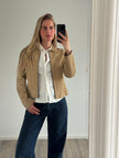 Fitted Short Beige Suede Vintage Jacket