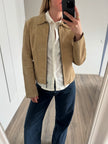 Fitted Short Beige Suede Vintage Jacket