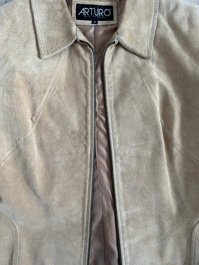 Fitted Short Beige Suede Vintage Jacket