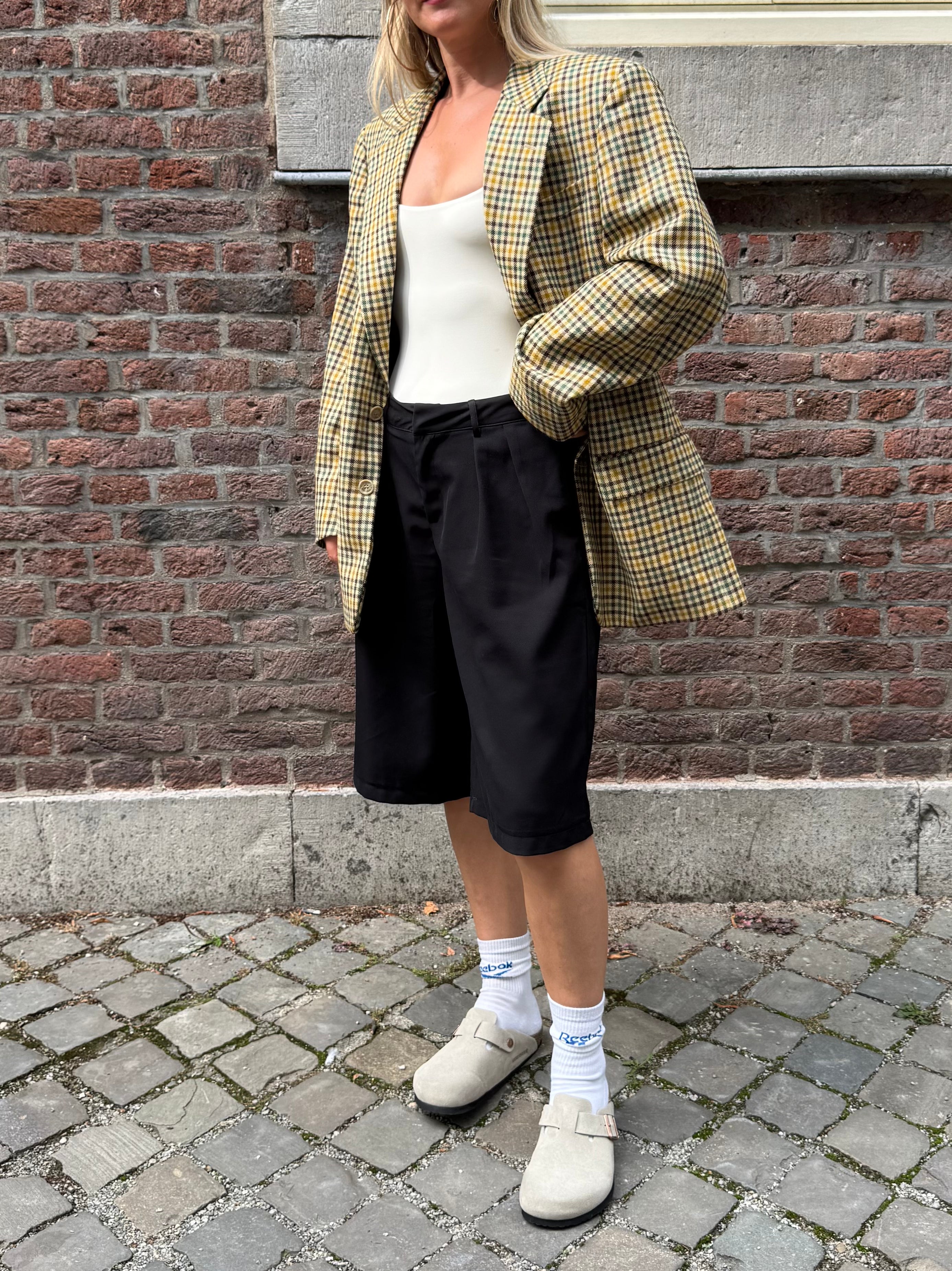 Beige Checked Oversized Blazer