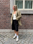 Beige Checked Oversized Blazer