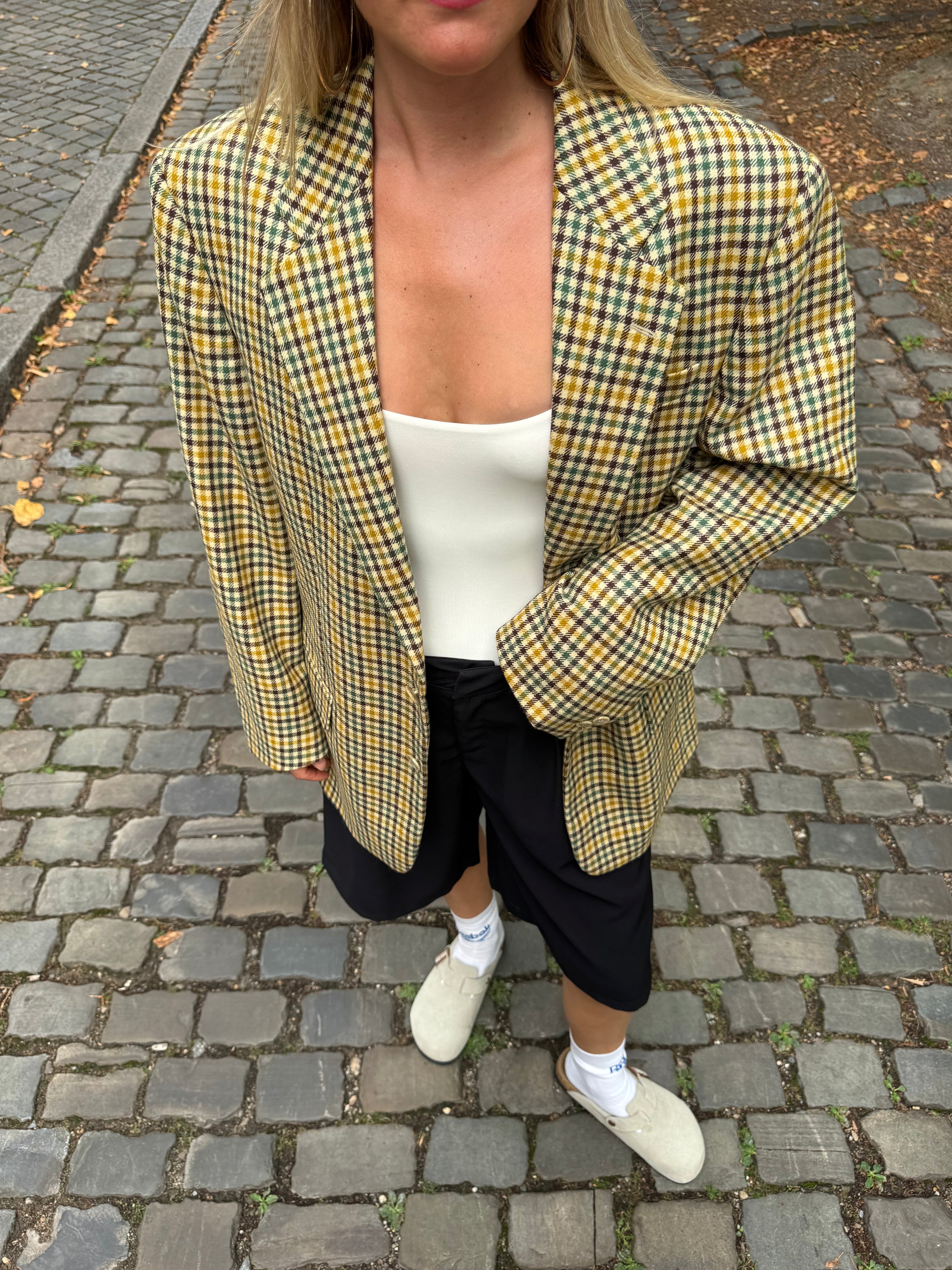 Beige Checked Oversized Blazer