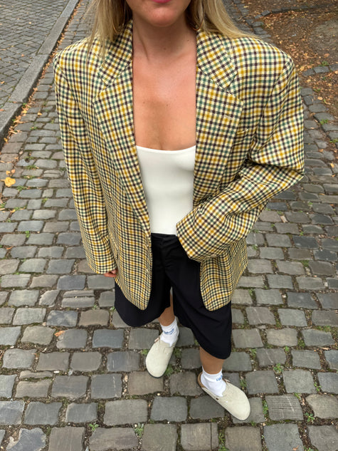 Beige Checked Oversized Blazer