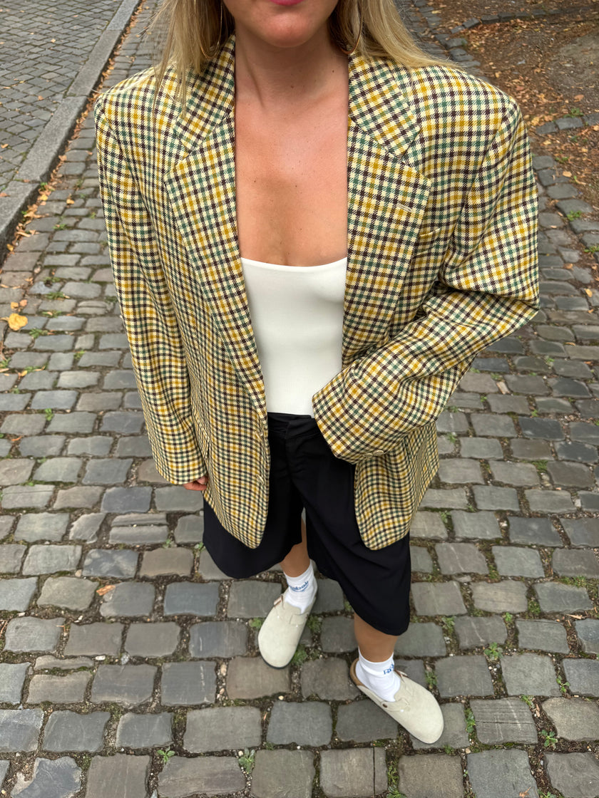 Beige Checked Oversized Blazer