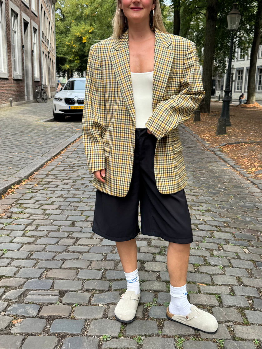 Beige Checked Oversized Blazer