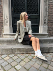 Grey Beige Checked Oversized Blazer