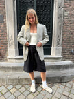 Grey Beige Checked Oversized Blazer