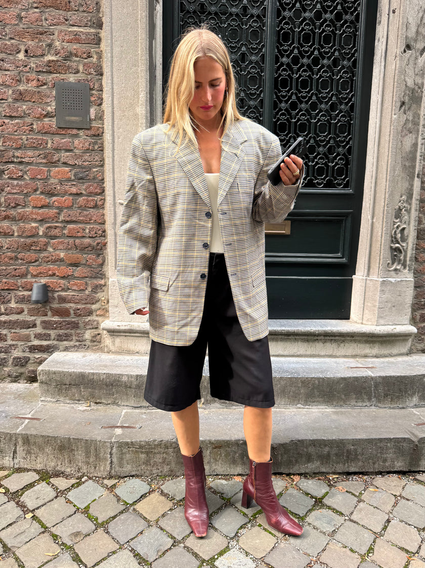 Dark Grey Checked Oversized Blazer