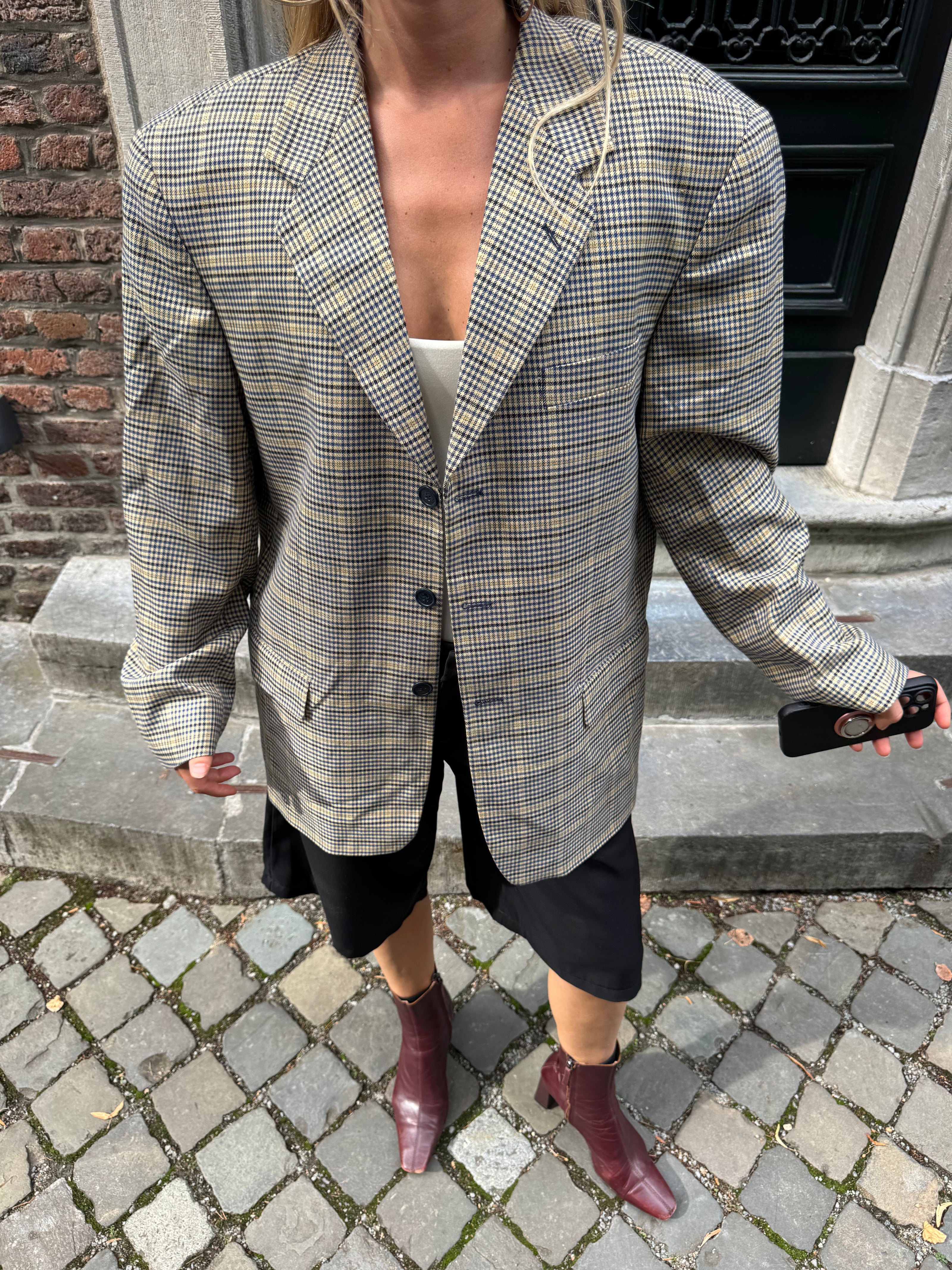Dark Grey Checked Oversized Blazer