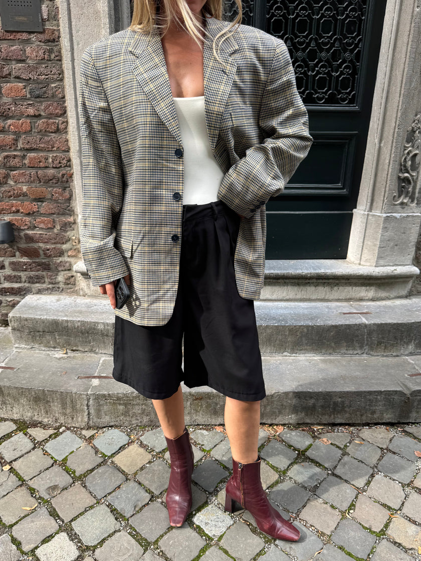 Dark Grey Checked Oversized Blazer